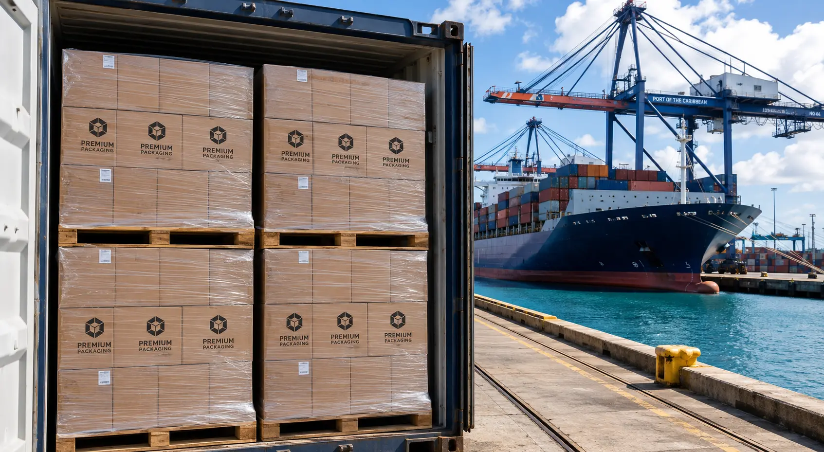 Caja de cartón kraft sostenible con branding “Verde Natural & Sustentable” sostenida en mano, en entorno natural con elementos orgánicos que refuerzan el concepto ecológico del empaque.