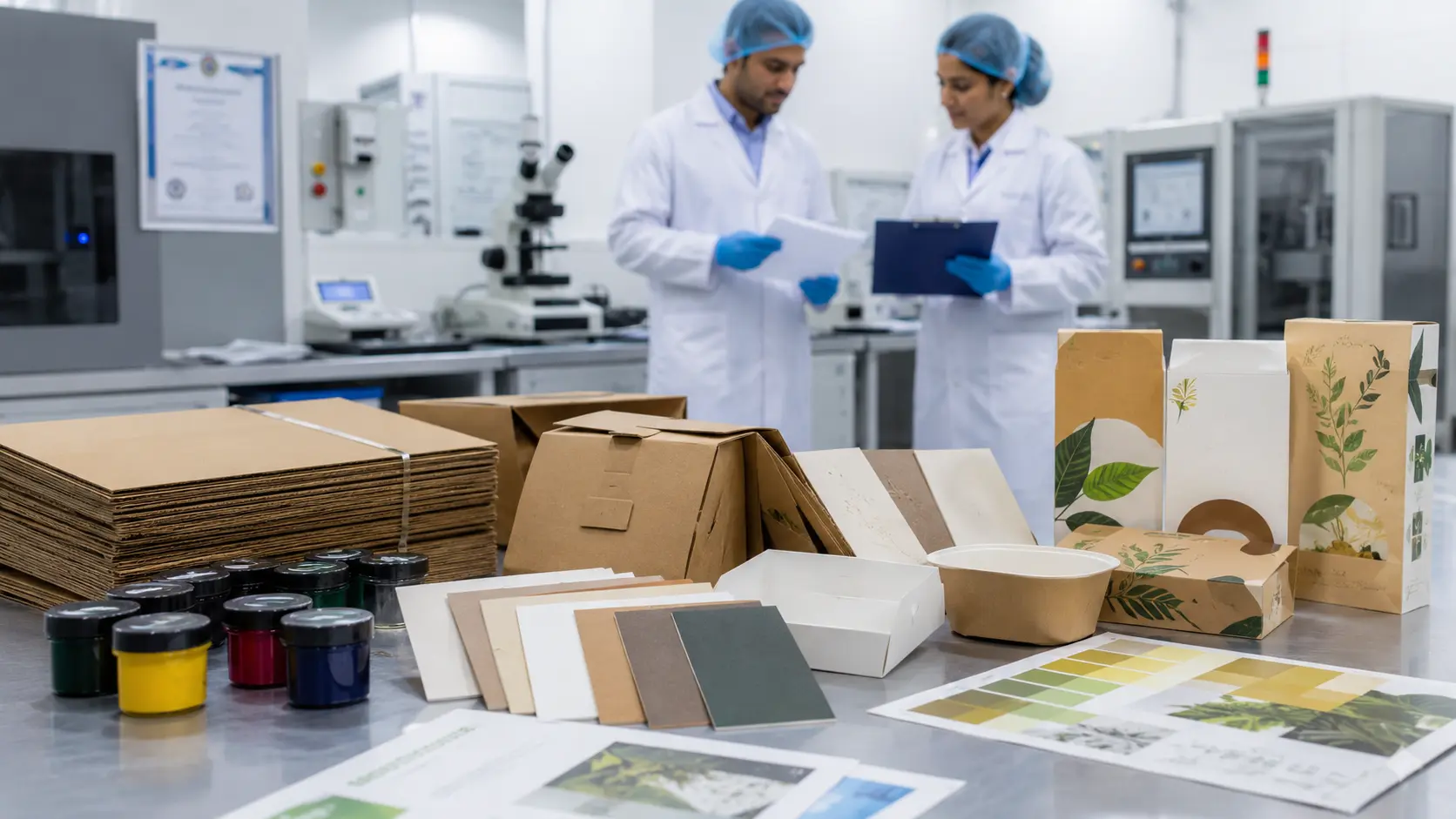 Validación de materiales ecológicos, tintas y diseños para empaques sostenibles de cartón. Proveedor de Empaques