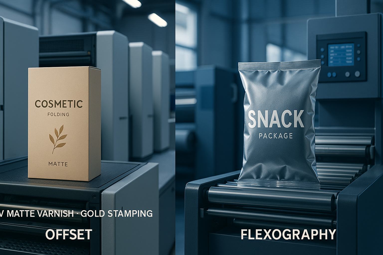 Muestra de materiales sostenibles utilizados en empaques: bioplástico PLA, cartón certificado FSC, papeles monomateriales y tintas a base de agua. Incluye una lupa y una paleta de colores, representando la innovación ecológica en diseño de packaging responsable. Tendencias 2025