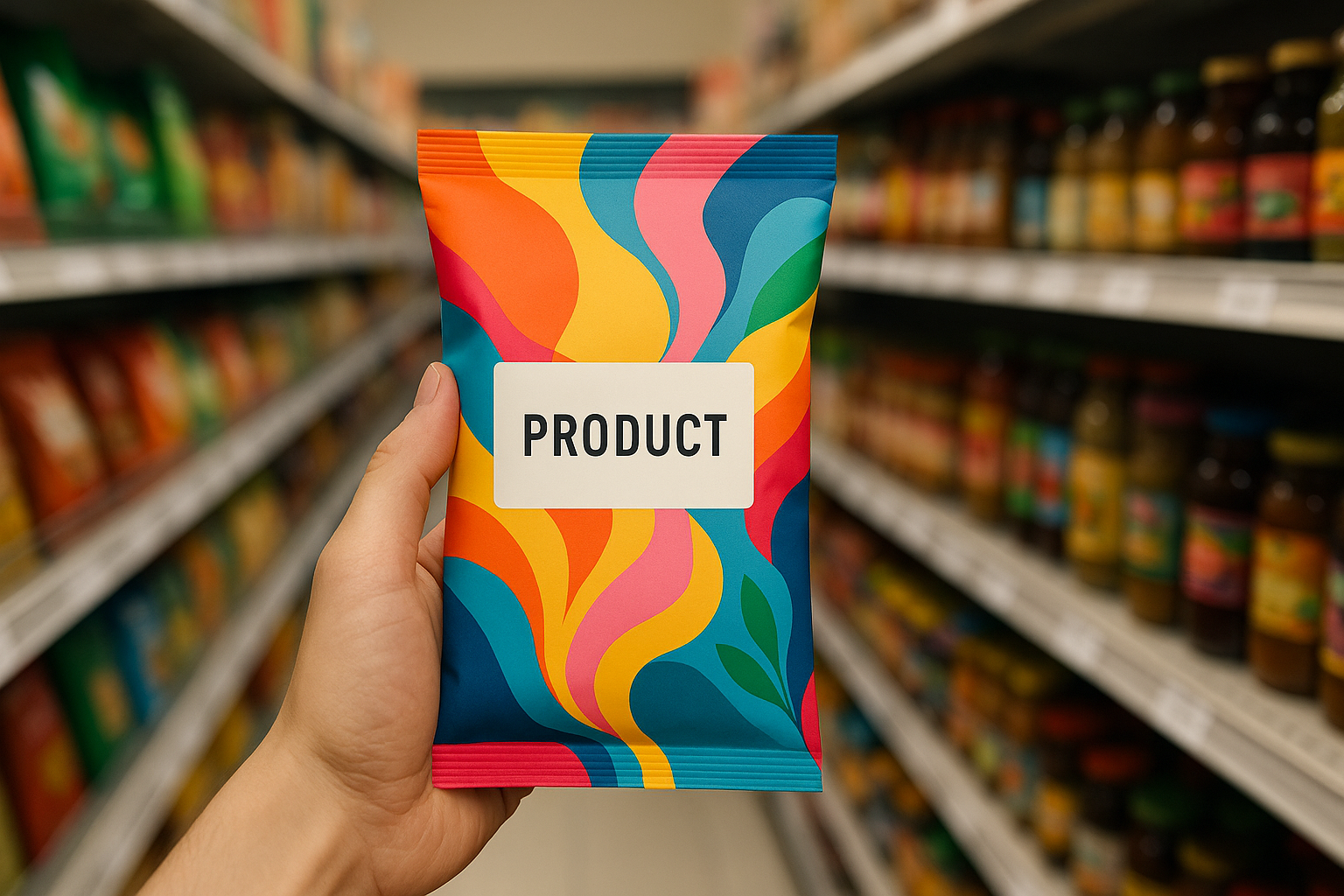 Una fotografía desde la perspectiva del consumidor en un pasillo de supermercado Una fotografía desde la perspectiva del consumidor en un pasillo de supermercado